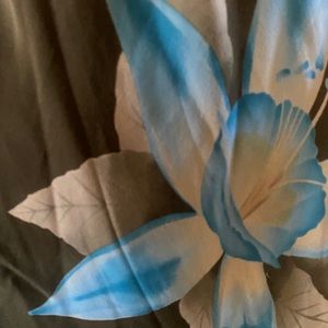 half shoulder blue shirt with silk skirt set